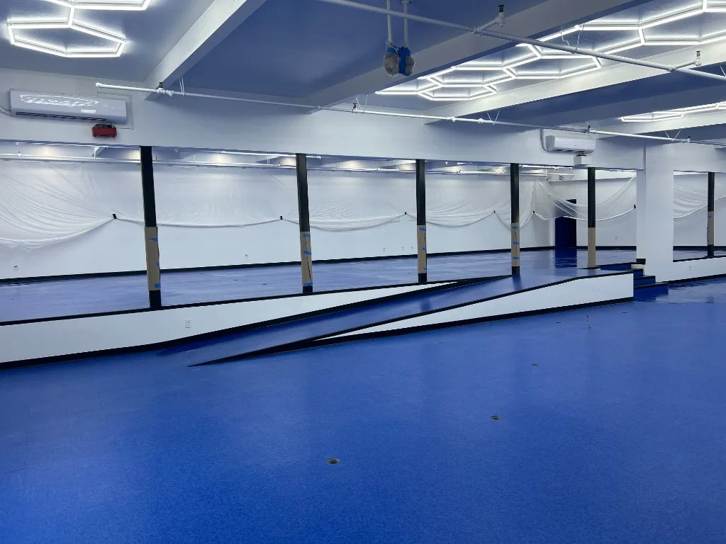 Blue vinyl tile gym floor